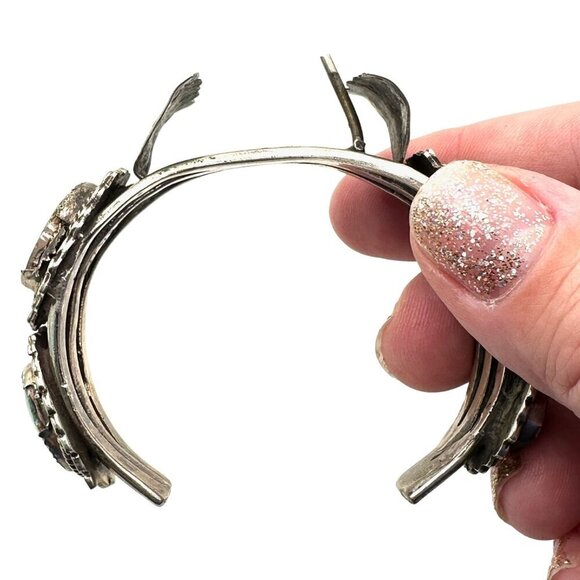 Vintage Native American Hallmarked Turquoise Bracelet Sterling Silver Watch Cuff - Picture 5 of 9